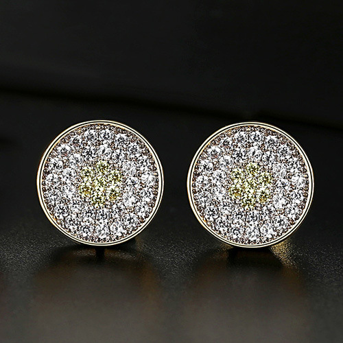 JINSE 9MM Pink Zirconia Round Iced Earrings Rose Gold Color Paved Rhinestone Stud Earrings Fashion Street Rock Hip hop Jewelry