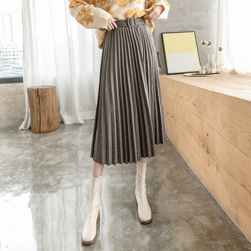 Fall New Style High Waist Retro Solid Color Midi Skirt