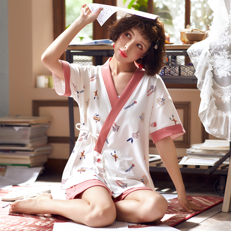 Title 4, Nursing pajamas kimono summer short-sleeved thi...