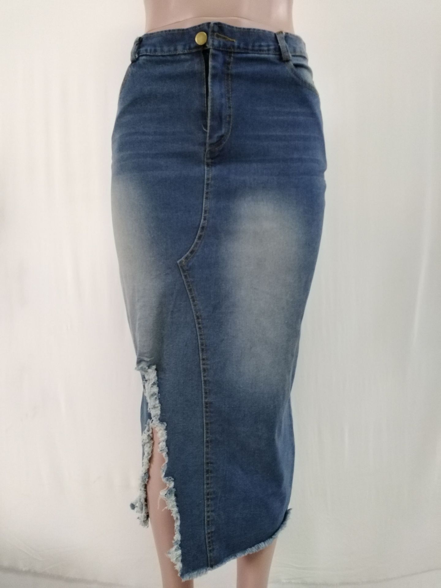 Title 5, High Waist Washed Denim Split Hip Rock, ein vie...