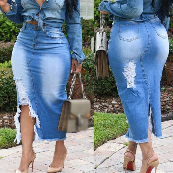 Title 3, High Waist Washed Denim Split Hip Rock, ein vie...