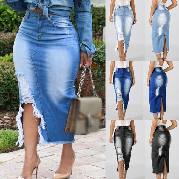 Title 6, High Waist Washed Denim Split Hip Rock, ein vie...