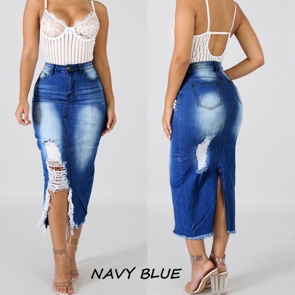 Title 7, High Waist Washed Denim Split Hip Rock, ein vie...