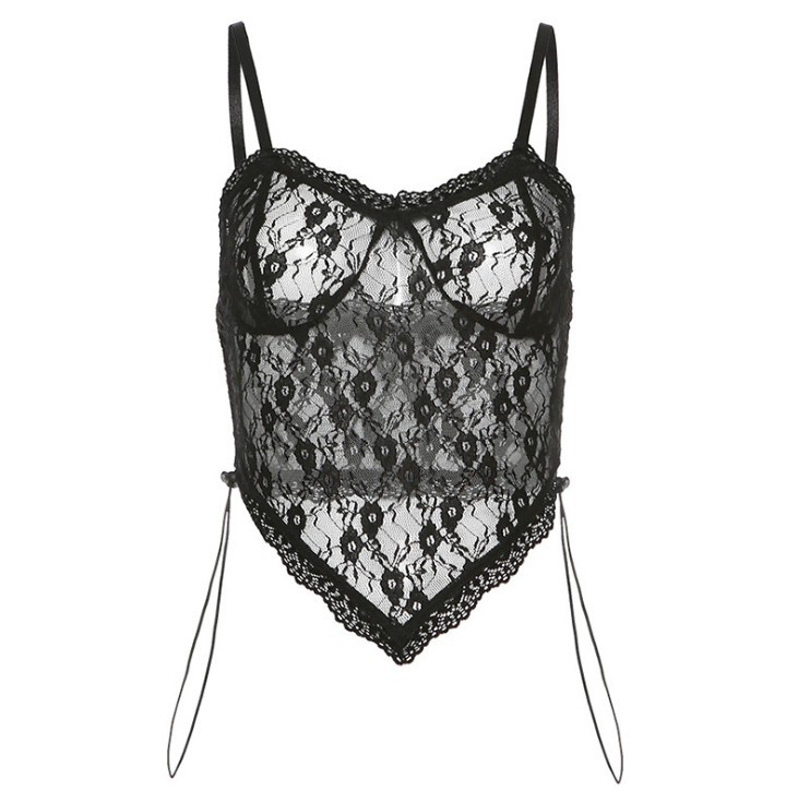 بلوزة شبكية دانتيل سوداء مثيرة