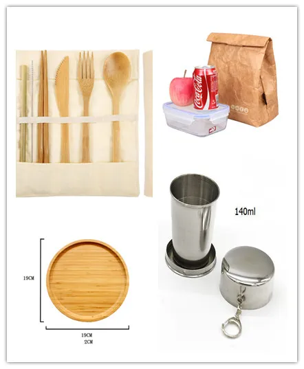 Stainless Steel Telescopic Cup Folding Cup Kraft Paper Lunch Box Bag Bamboo Utensils Set Set1 - Shop at LoveMi