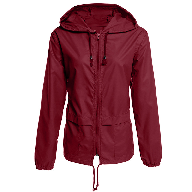 Raincoat Zipper Hooded Lightweight Outdoor Jacket Thin Outdoor Jacket Wine - Shop at LoveMi