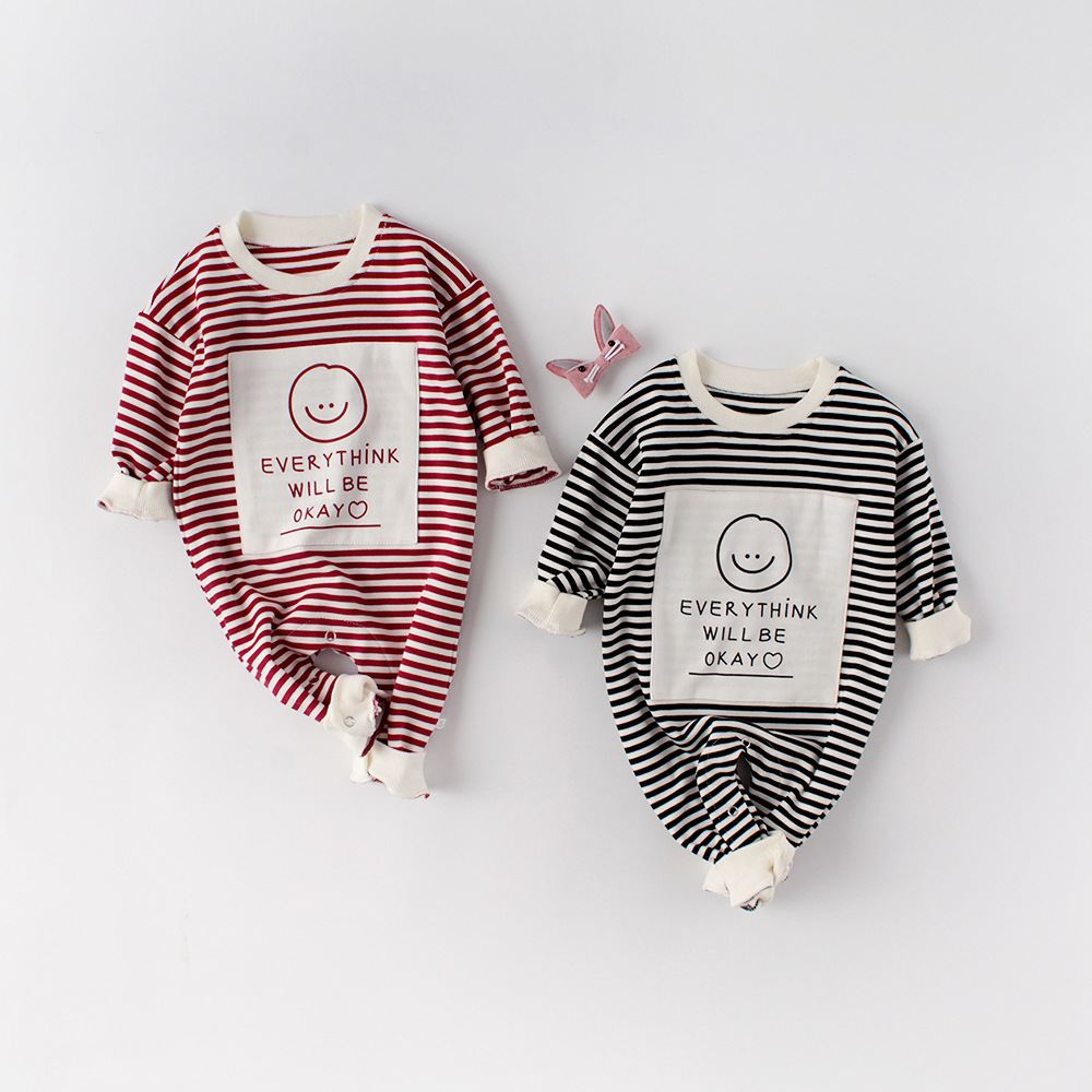 Spring Baby Romper With Smiley Face Long Sleeve Ha Long Romper