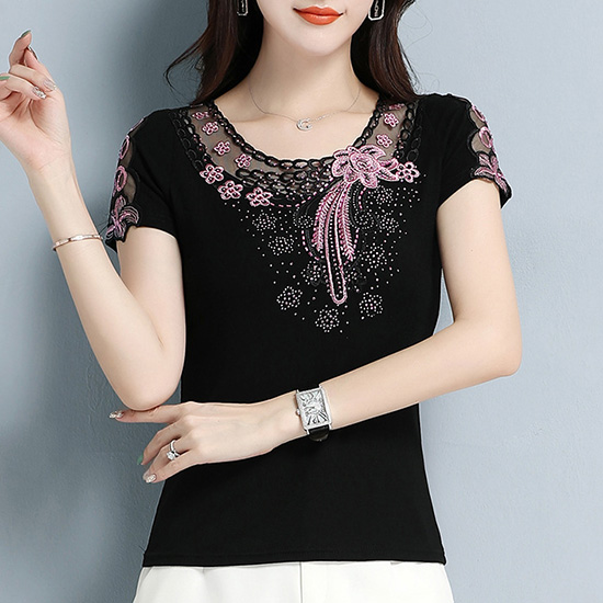 Summer Lace Embroidery Base Shirt Long Sleeves