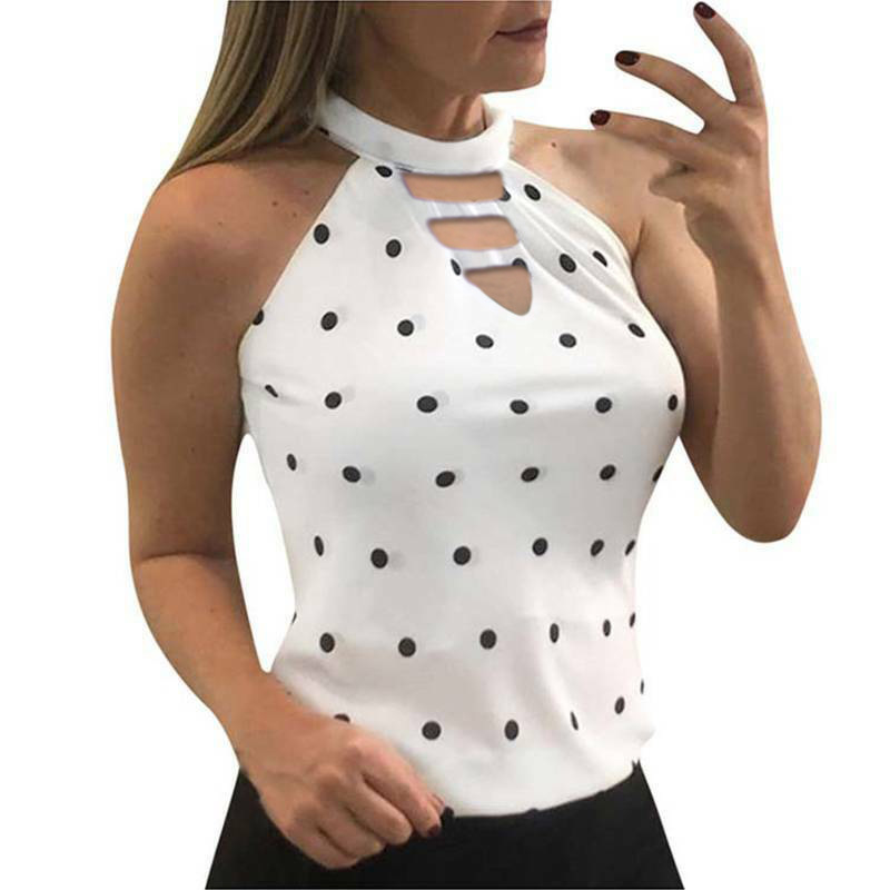 Polka Dot Print Halter Slim Tank Top Spot Clothing