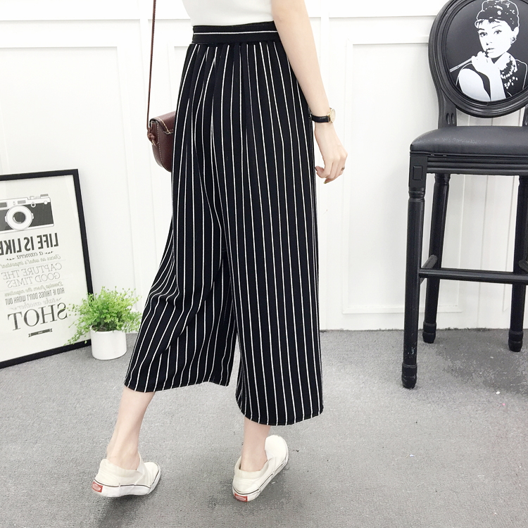 Cropped Pants Casual Wide-leg Pants Black And White Stripes