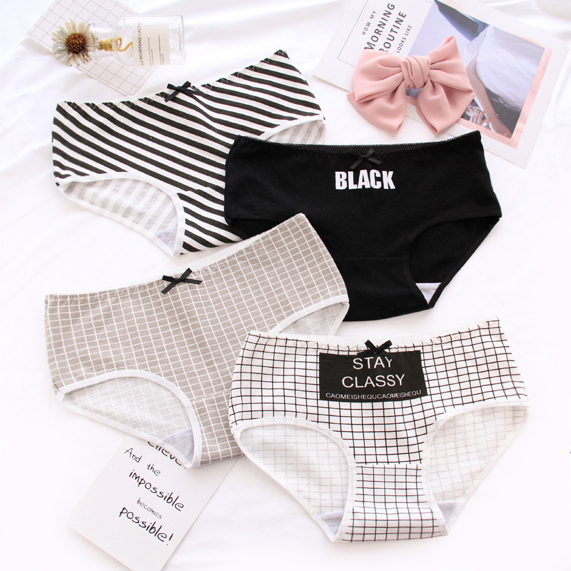 Title 4, Black Cotton Cute Briefs Set Box Women