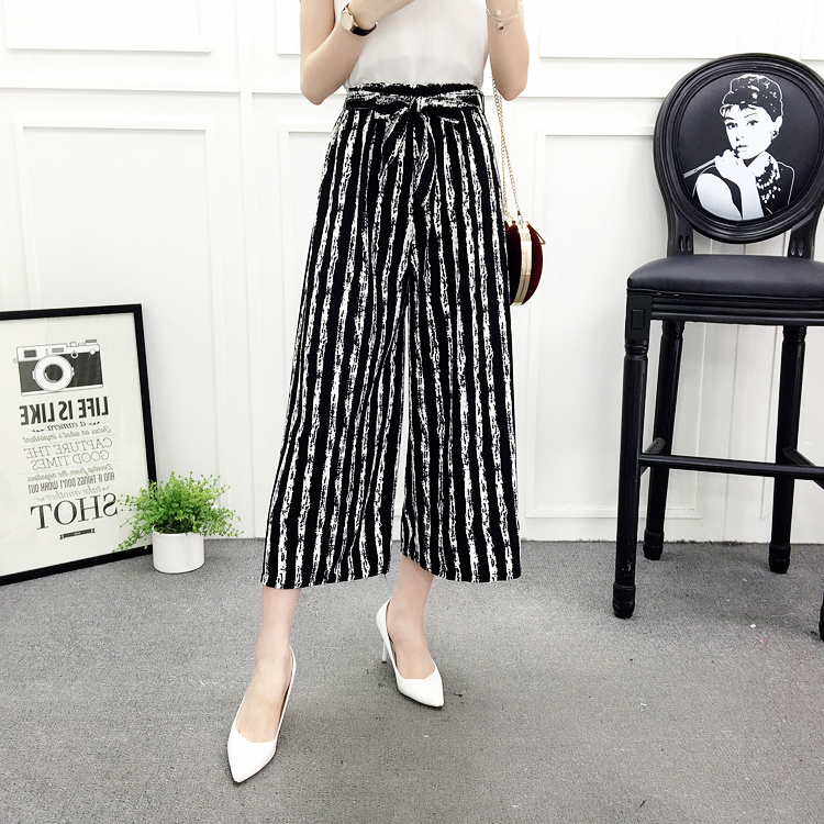 Title 1, Cropped Pants Casual Wide-leg Pants Black And W...