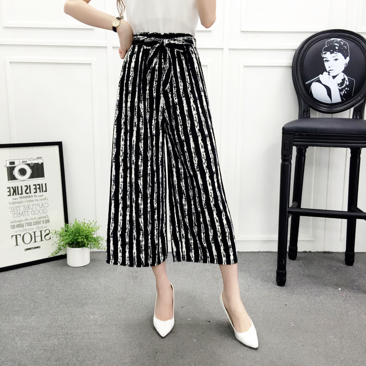 Title 3, Cropped Pants Casual Wide-leg Pants Black And W...