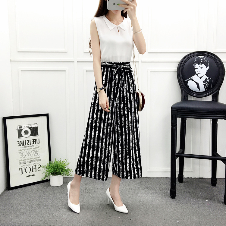 Title 4, Cropped Pants Casual Wide-leg Pants Black And W...