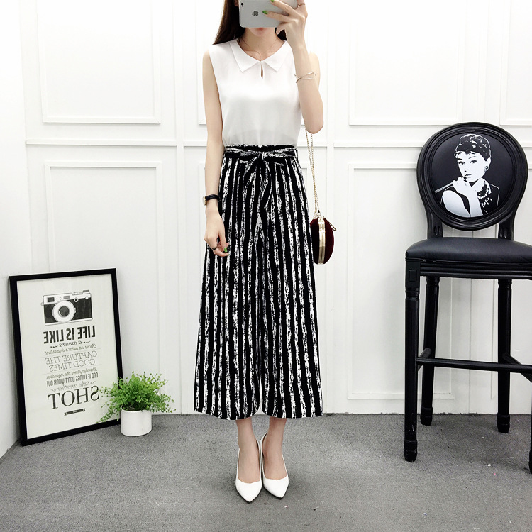 Title 2, Cropped Pants Casual Wide-leg Pants Black And W...