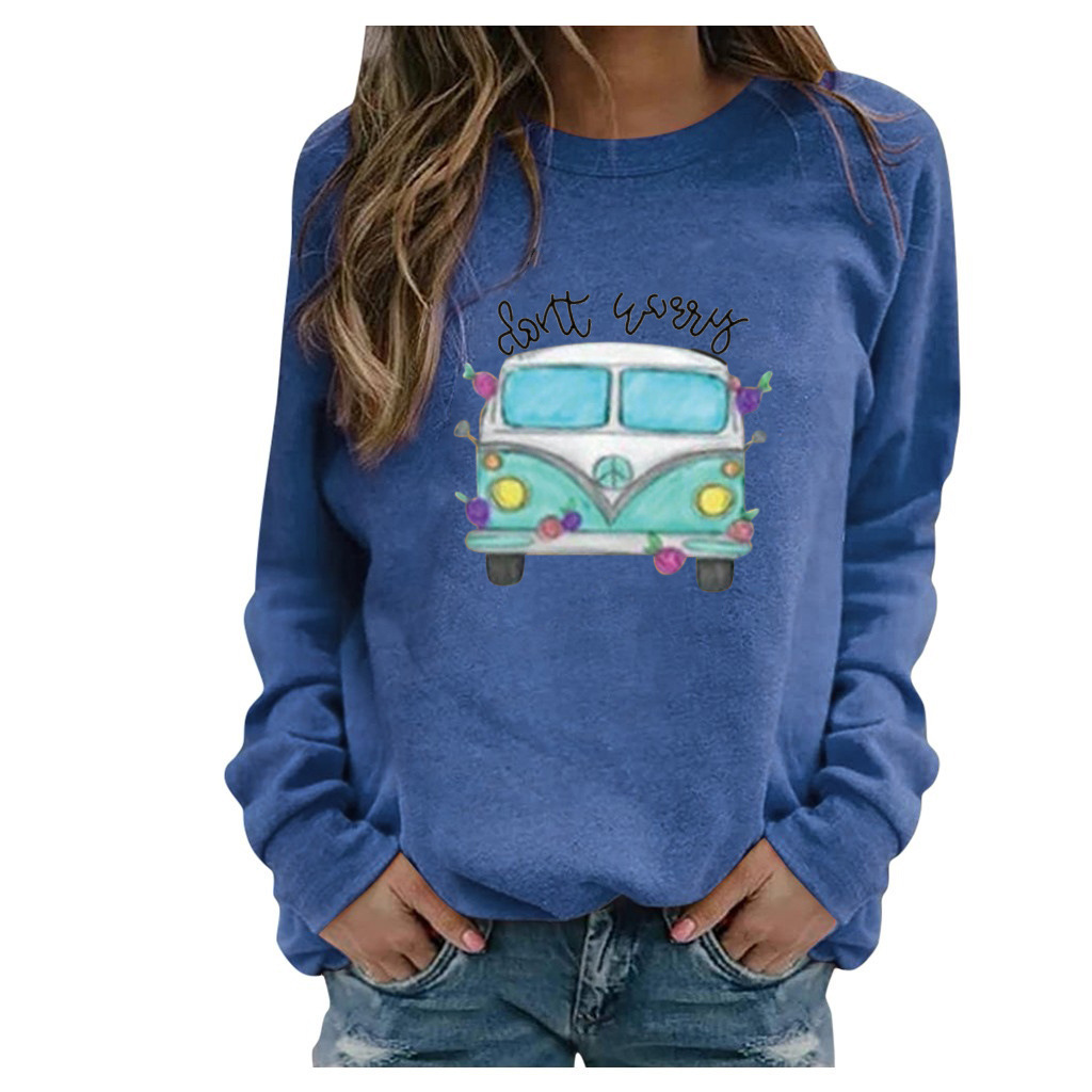 Women's Long Sleeve Printed Round Neck Sweater