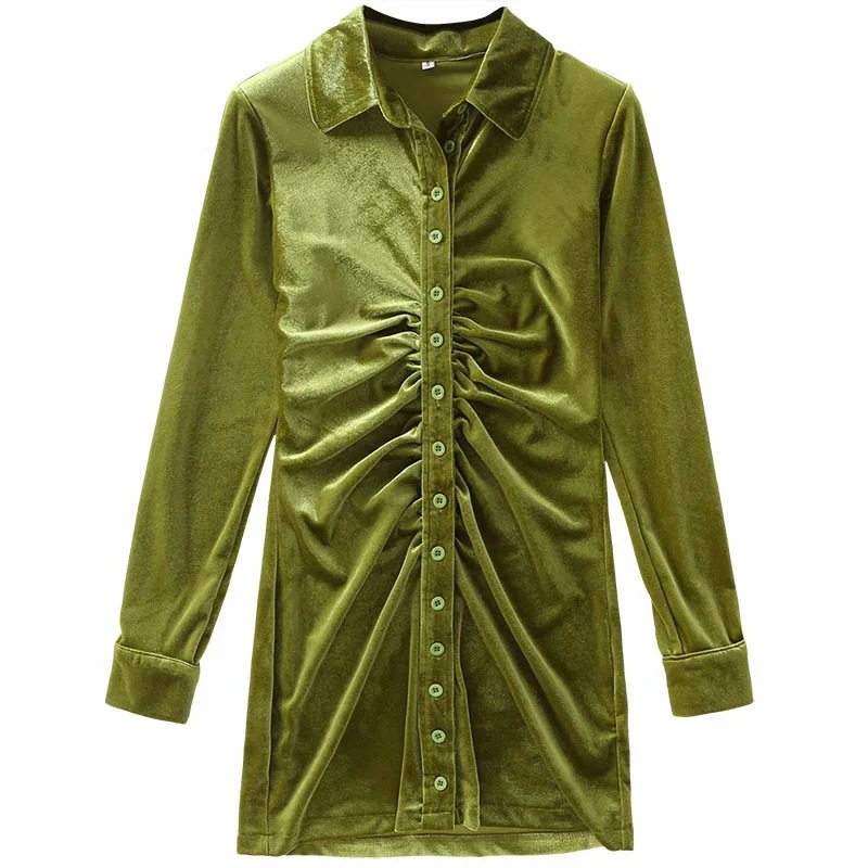 Fashion Single-breasted French Retro Velvet Dress With Lapel