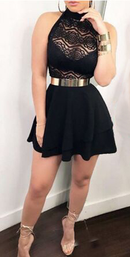 European And American Summer Sexy Lace Stitching Skirt Black - Shop at LoveMi