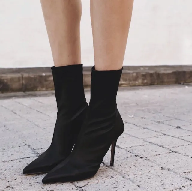 Korean Style Pointed Toe Elastic Stiletto Boots Black - Shop at LoveMi