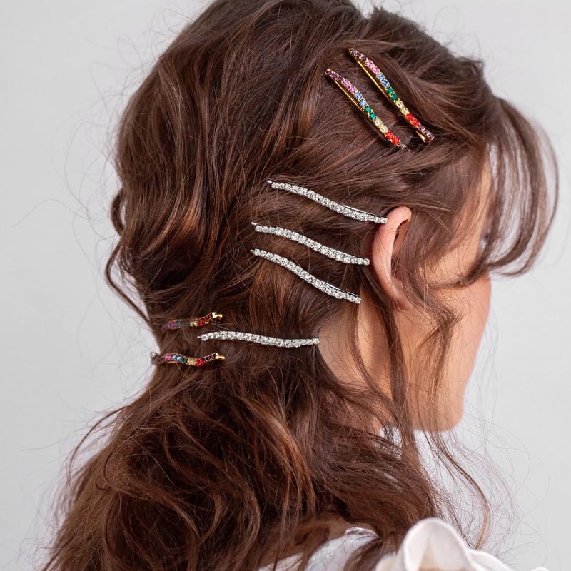 Hyuna Style Hairpin Rhinestone Colored Word Clip Wavy Temperament Ethnic Style Hair Ornament