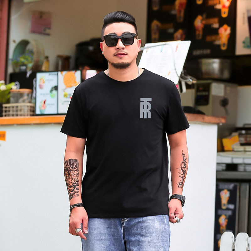 Men's Round Neck Short-Sleeved Shirt Plus Fat Plus Simplified Letter Printing Shirt