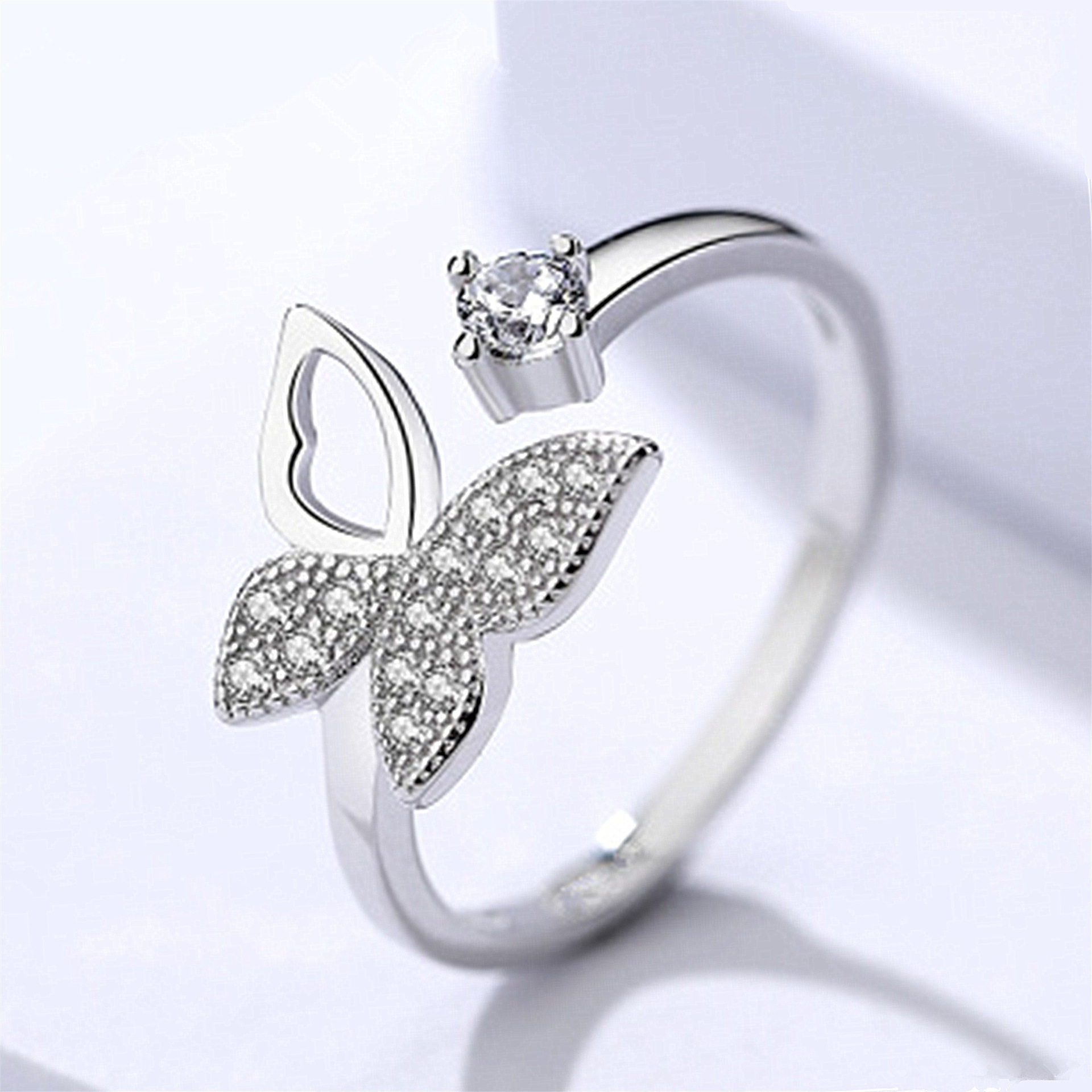 Female Simple Temperament Fairy Butterfly Zircon Ring