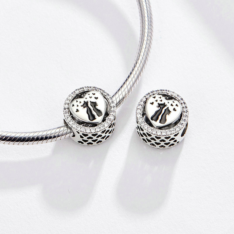 DIY Bracelet Beaded S925 Sterling Silver Cat Love Charm