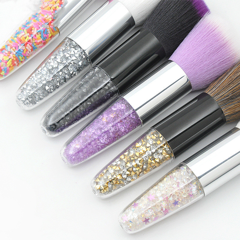 Conical Diamond Particles Transparent Handle Makeup Brush