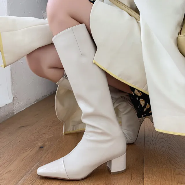 Leather Knee High Riding Boots Beige - Shop at LoveMi