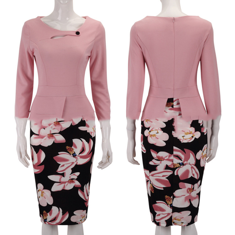 European Beauty Slim Slim Printed Dress With Bag Hips