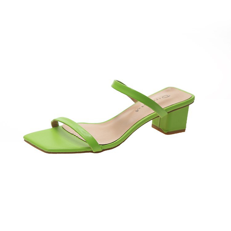 Fish Mouth One Word Sandals And Slippers Women Fashion Square Toe Mid-heel Thick Heel Open Toe Women's Shoes — view 2