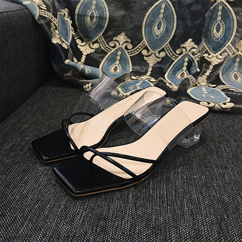 New Style Sandals Women's Thick High-Heeled Sandals With Square Head Transparent