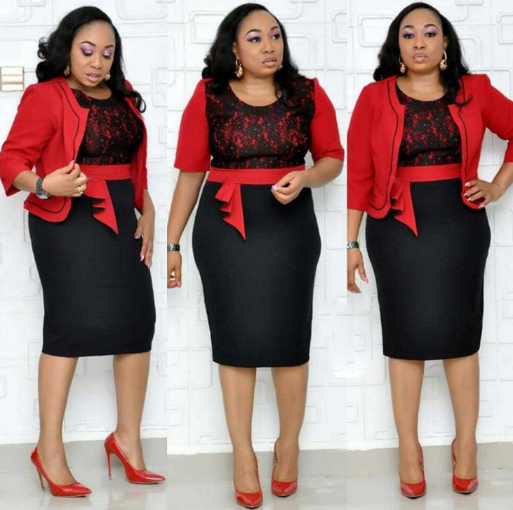 African Woman's Lace Stitching Dress Two-Piece Suit