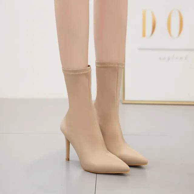 High Heeled Ankle Boots Thin Thin Boots Wild Socks Boots Tide Apricot - Shop at LoveMi