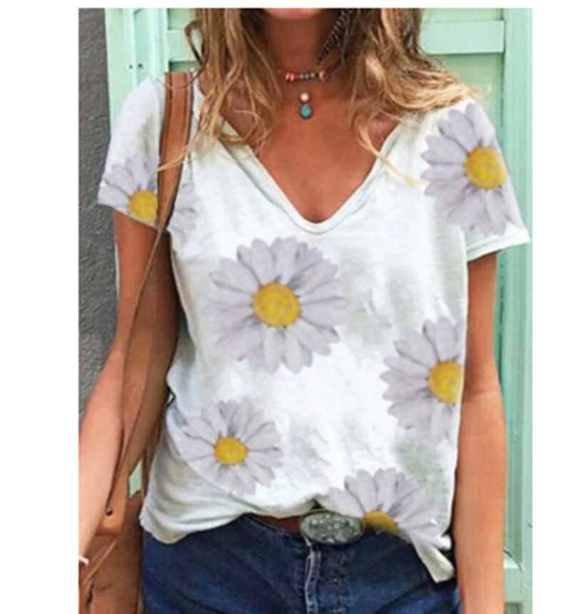 Fashion Solid Color Printed Short Sleeve V-neck T-shirt