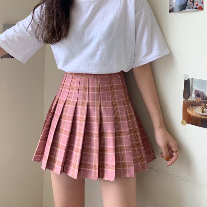 High Waisted And Versatile Blue Check Skirt