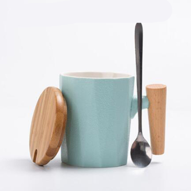 Simple Solid Color Mug With Wooden Handle Ceramic Mug