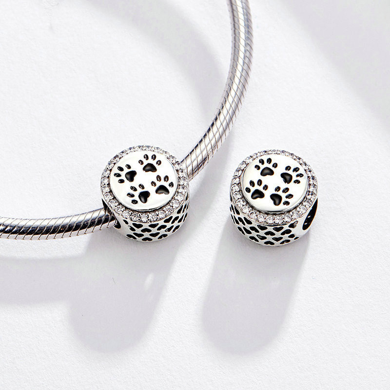S925 Love Pet Paw Print Footprint Loose Beads Fashion DIY Jewelry