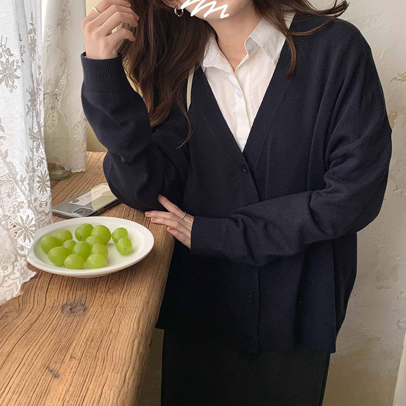 V-neck Knitted Cardigan Fashion New Style Outer Long-sleeved Sweater Coat