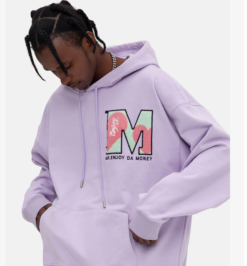 Hooded Couple's Striped Love Print Off Shoulder Coat Street Top