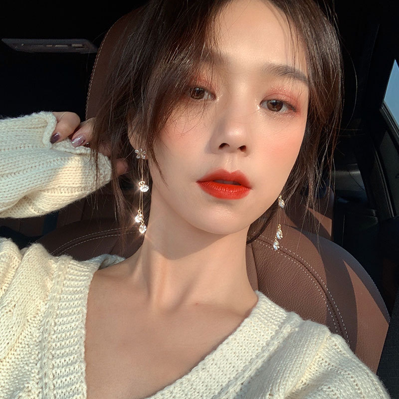 Temperament Long Angel Tears Zircon Tassel Earrings