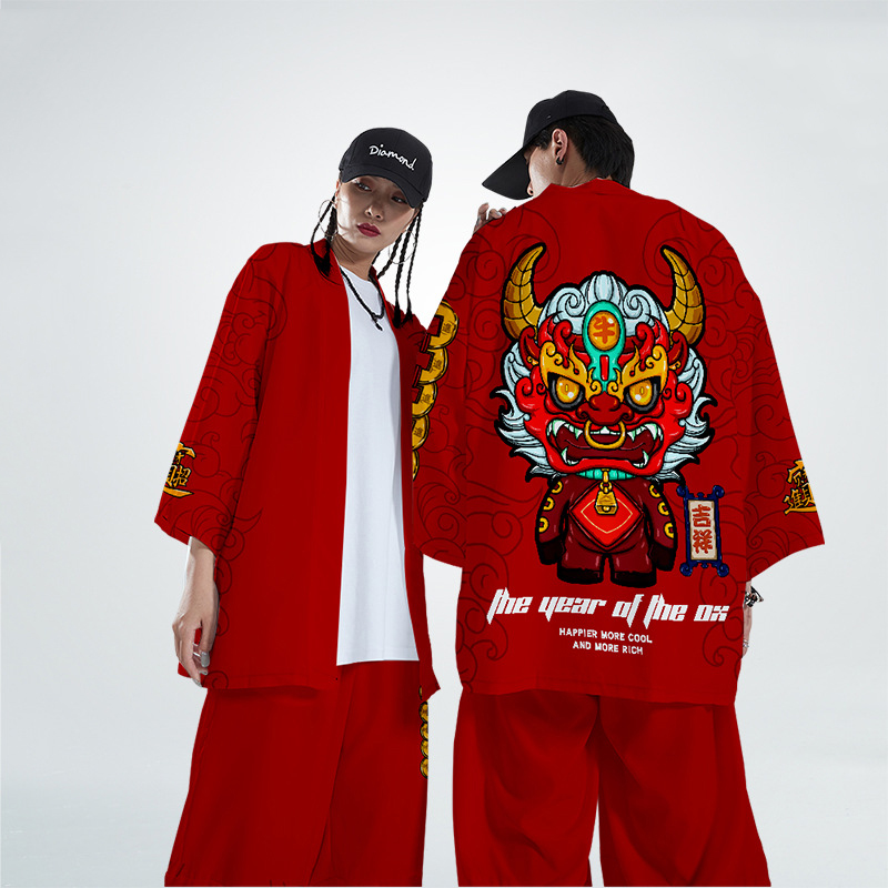 Title 1, Fashion Red Year Of The Ox Printed Robe Top