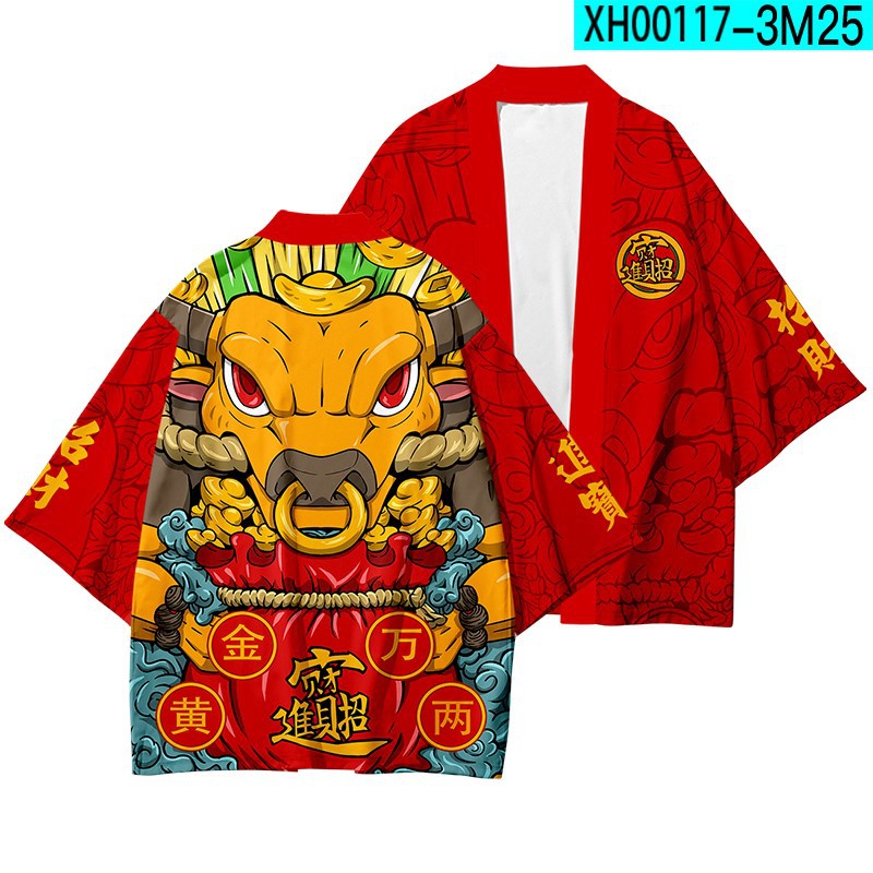 Title 4, Fashion Red Year Of The Ox Printed Robe Top