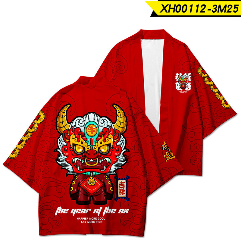 Title 11, Fashion Red Year Of The Ox Printed Robe Top