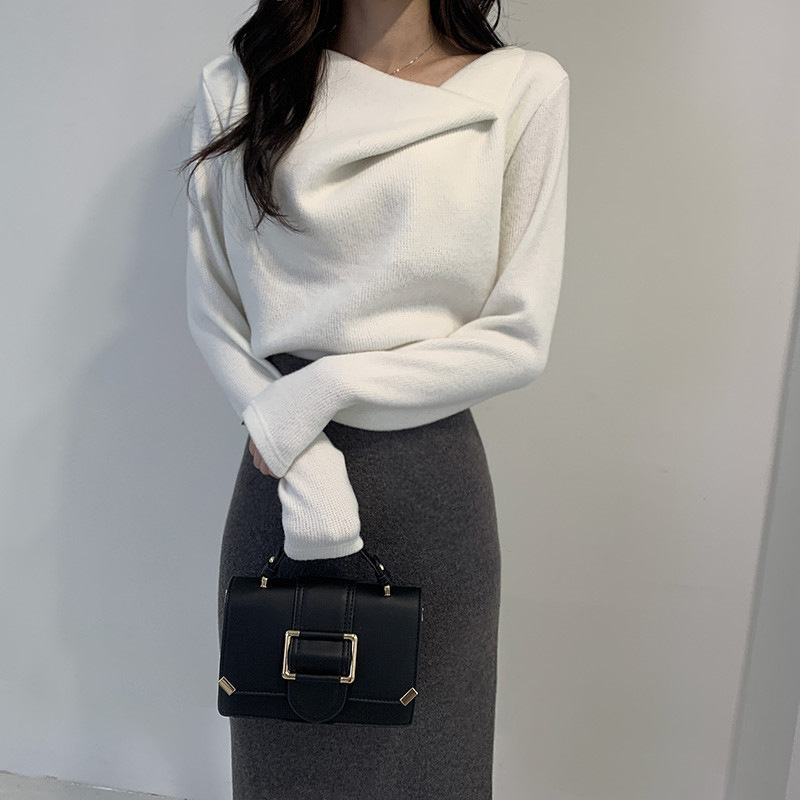 Slim-fit One-shoulder Long Sleeve Knit Sweater