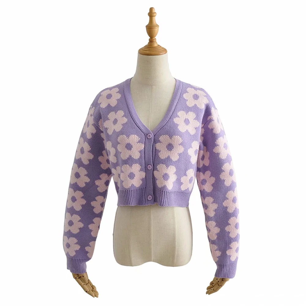Women's Sweet Style Floral Print Knitted Cardigan