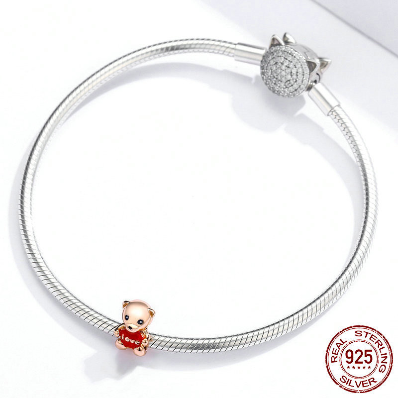 Plated Real Gold Teddy Bear Bracelet Beaded Cute Cartoon Silver Jewelry Accessories