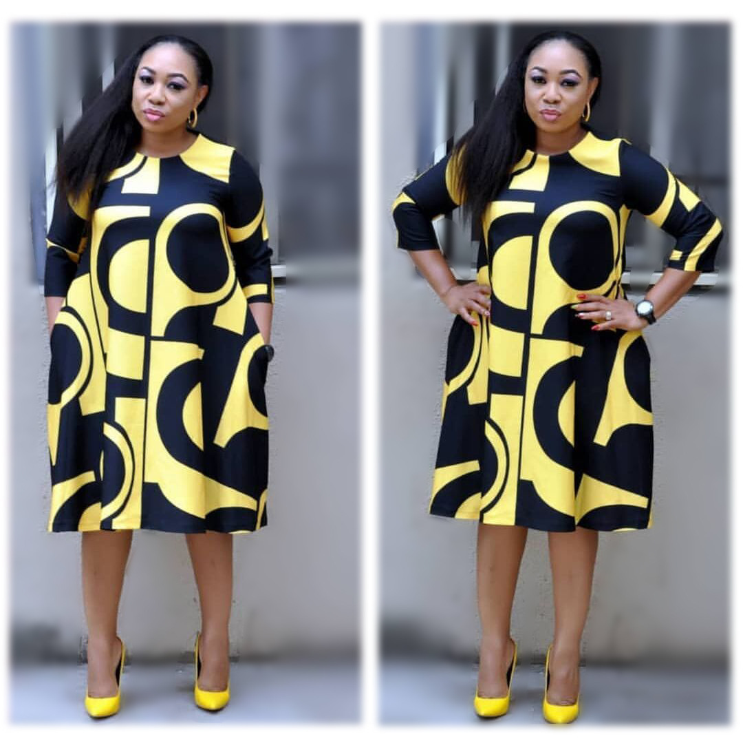 Printed Round Neck Mid Sleeve Plus Size Dress