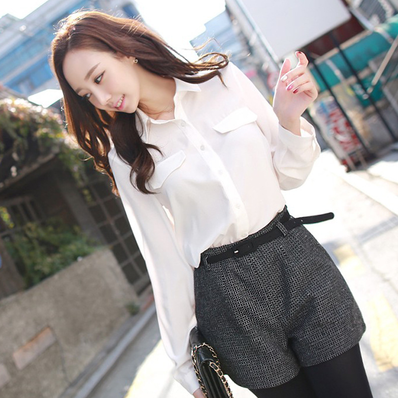 Korean Style Female Slim Fit Casual Bottoming Long-sleevedChiffon Shirt Top Shirt