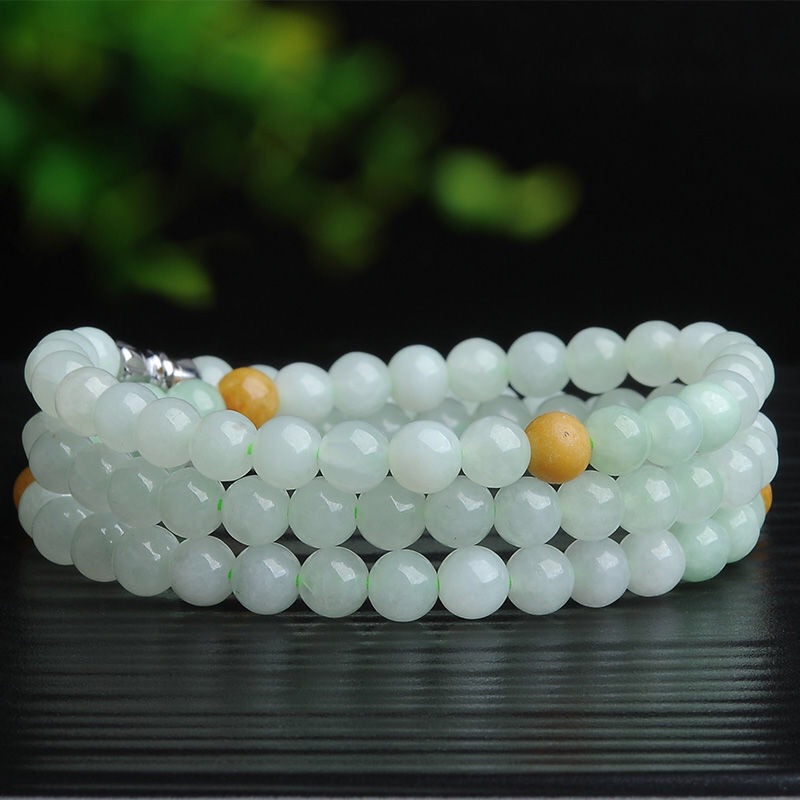 Light Green Yellow Jade Bead Necklace Women